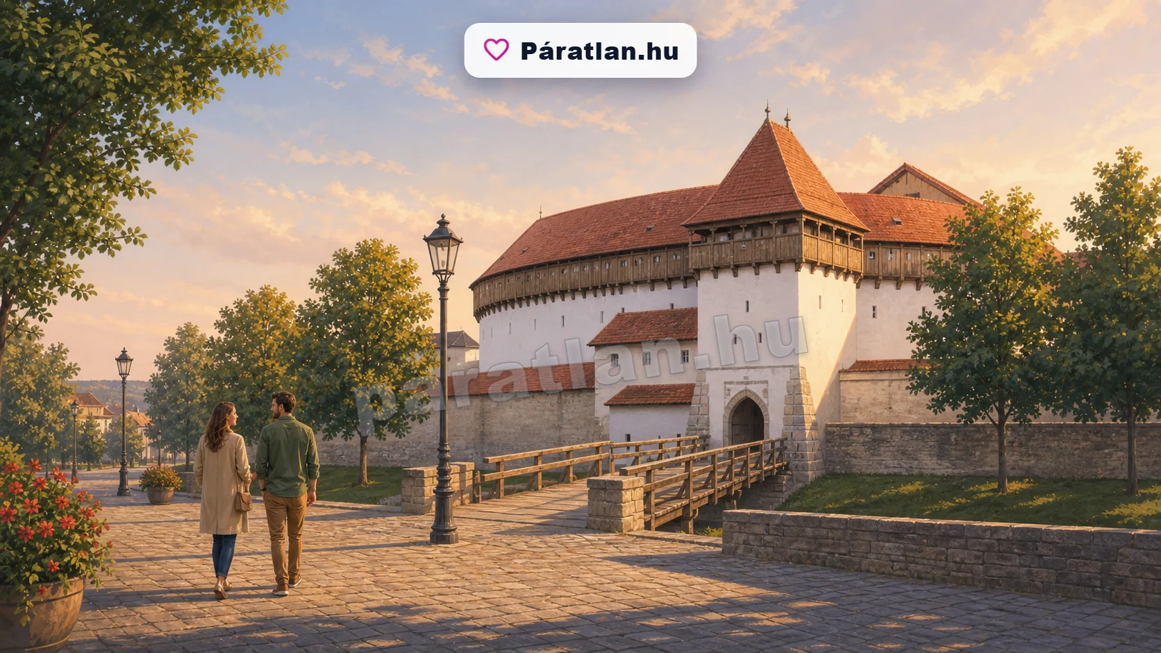 Csíkszereda városi hangulat egy sétáló párral