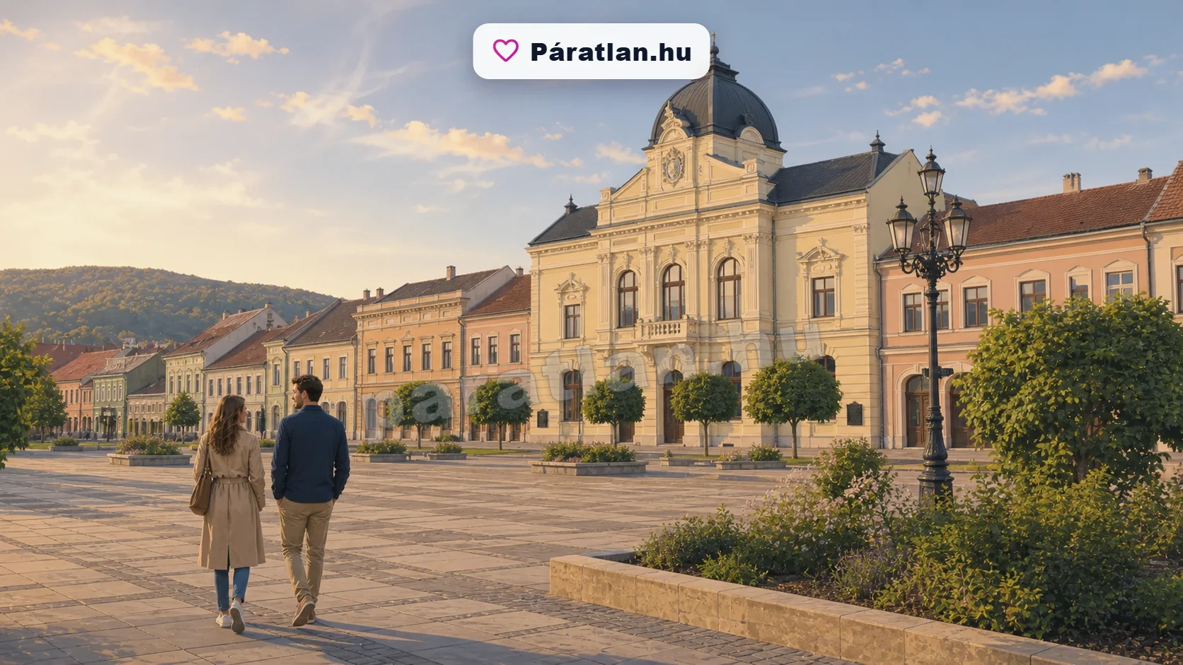 Rimaszombat városi hangulat egy sétáló párral