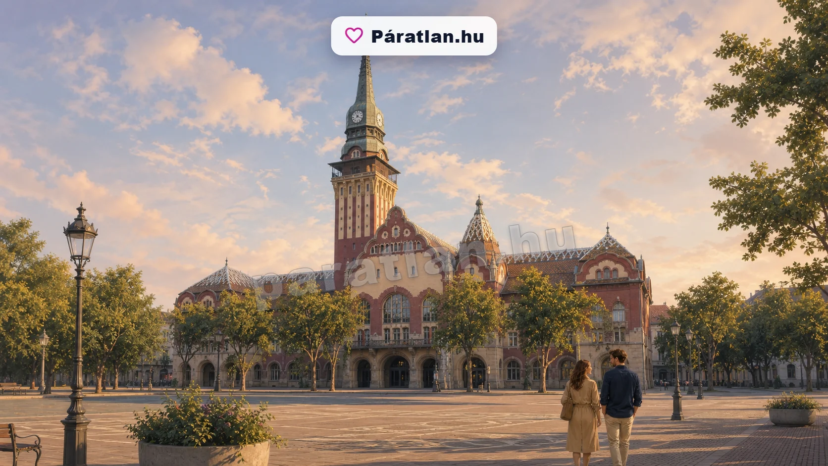 Szabadka városi hangulat egy sétáló párral