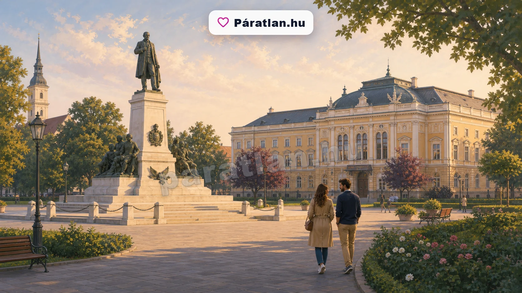Zilah városi hangulat egy sétáló párral